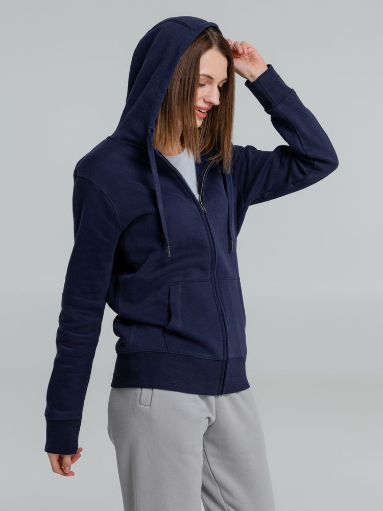 Толстовка на молнии с капюшоном унисекс King, темно-синяя-5