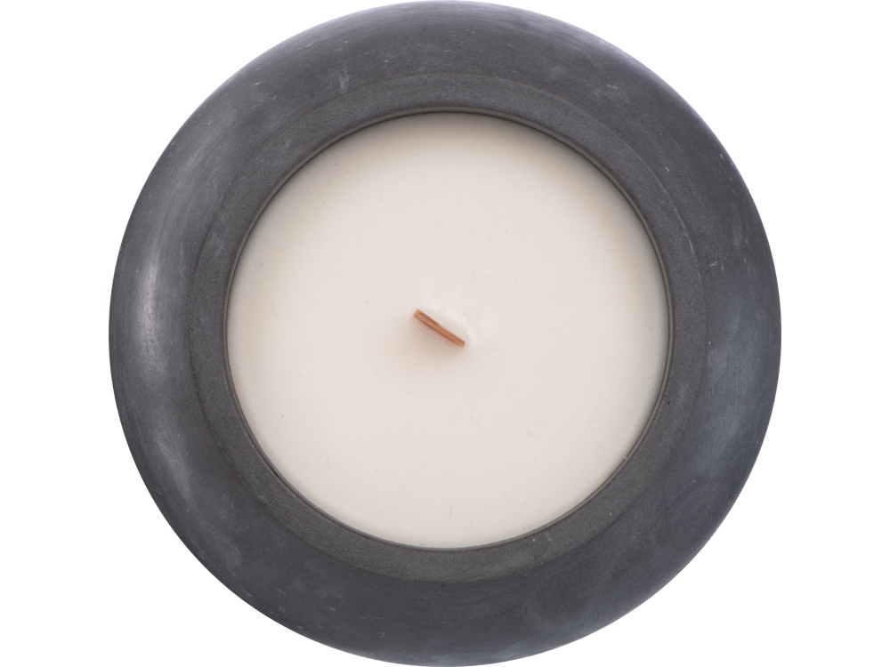 Круглая свечка в бетоне, фитиль дерево, spices-2
