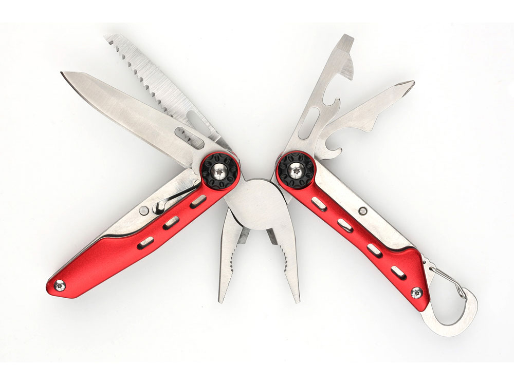 Мультитул Stinger, 108x35 мм, 10 функций, нержавеющая сталь, красный, в комплекте нейлоновый чехол-0