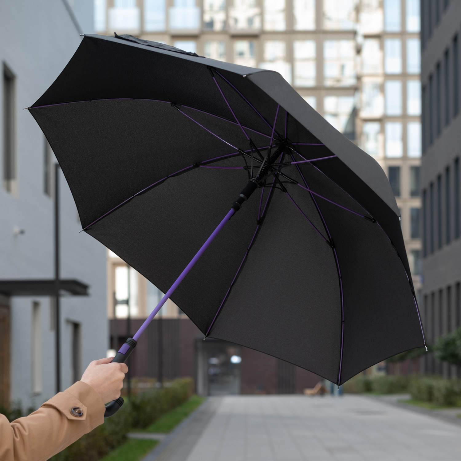 Зонт-трость Quantum, черный/фиолетовый-12