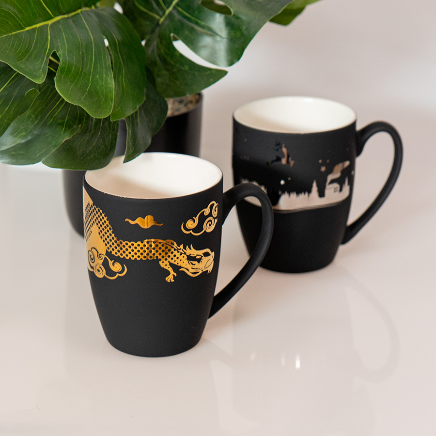 Кружка "Sweet" зеркало золото с прорезиненным покрытием, 350 мл, фарфор, черный, зеркало золото-3