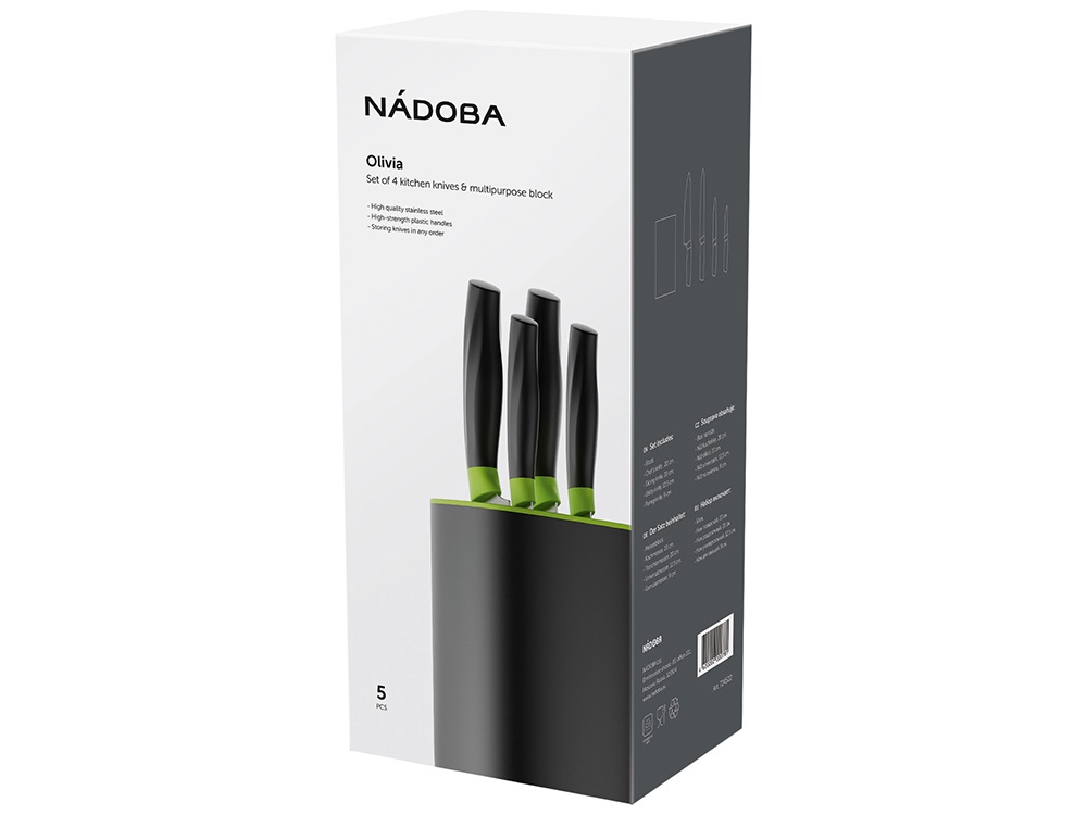 Набор из 4 кухонных ножей в универсальном блоке,  NADOBA, серия OLIVIA-1