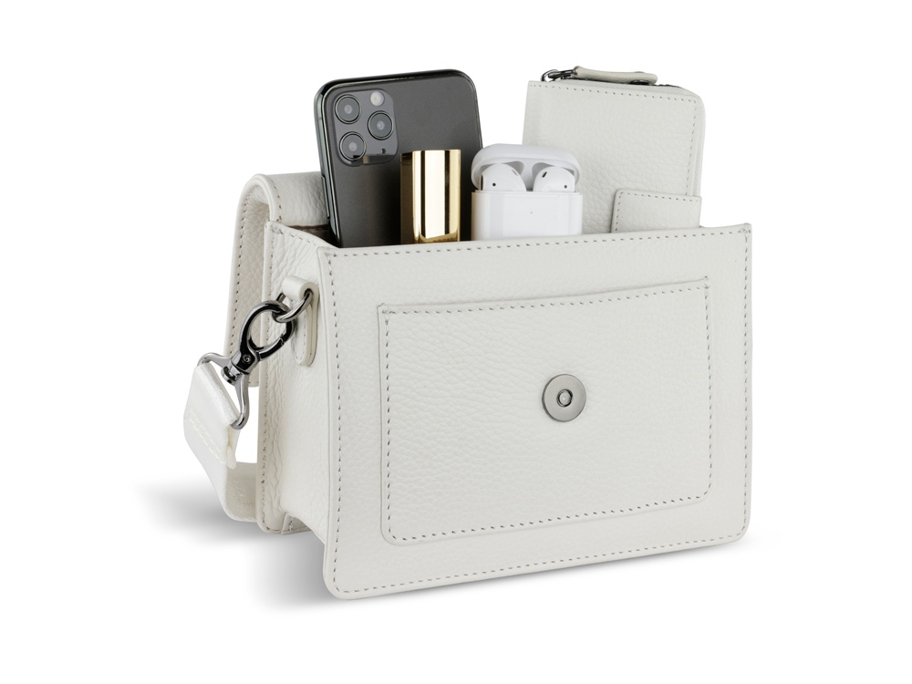 Сумка через плечо женская BUGATTI Elsa, белая, воловья кожа/полиэстер, 18,5х8,5х14,5 см-9