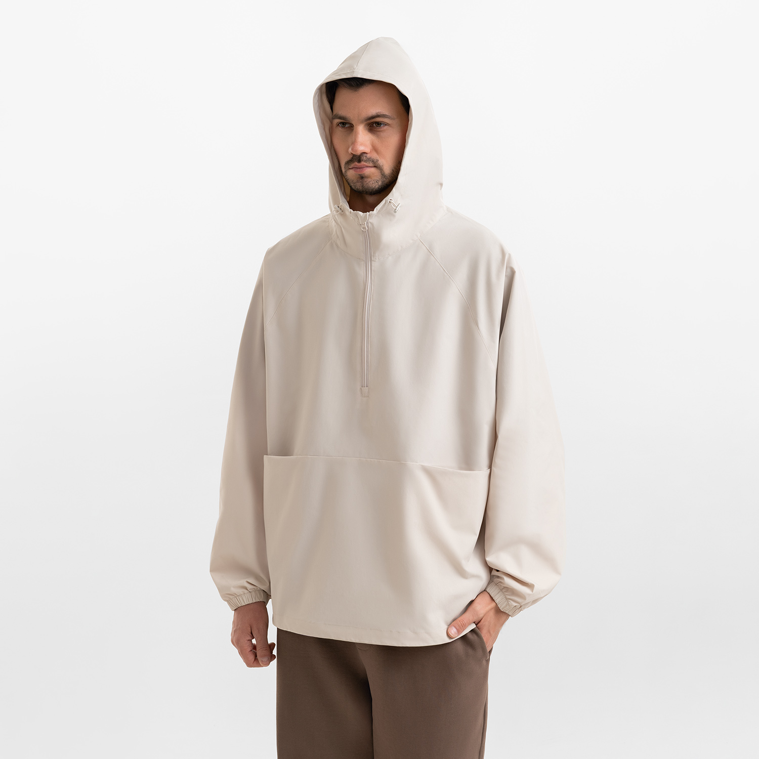Ветровка (анорак) оверсайз унисекс Риссман (Rissman), бежевая-7