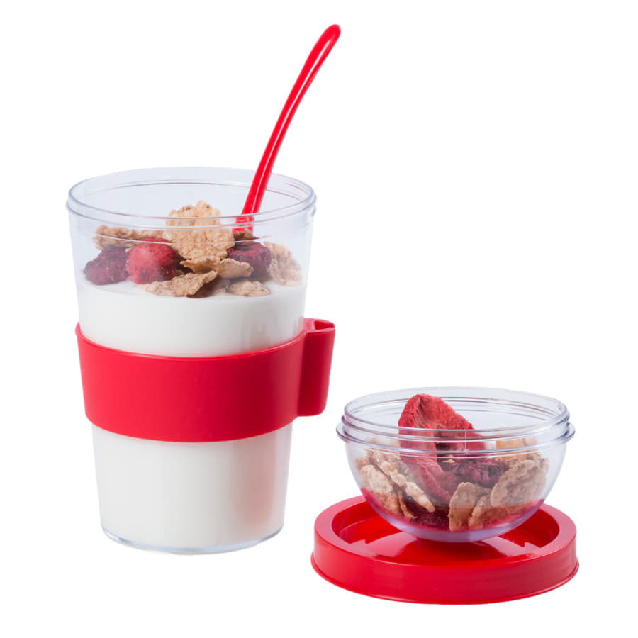 Контейнер для еды YOPLAT с ложкой, пластик, красный-2