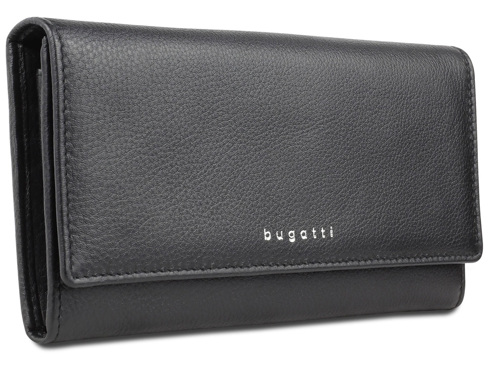 Кошелёк женский BUGATTI Lady Top, чёрный, натуральная воловья кожа, 20х2,5х10,5 см-0