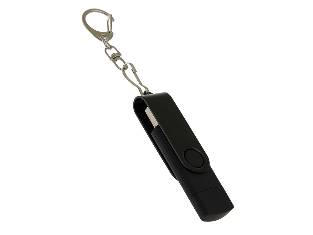 USB-флешка на 128 Гб 2 в 1 поворотный механизм, c дополнительным разъемом Type-C с одноцветным металлическим клипом, черный-0