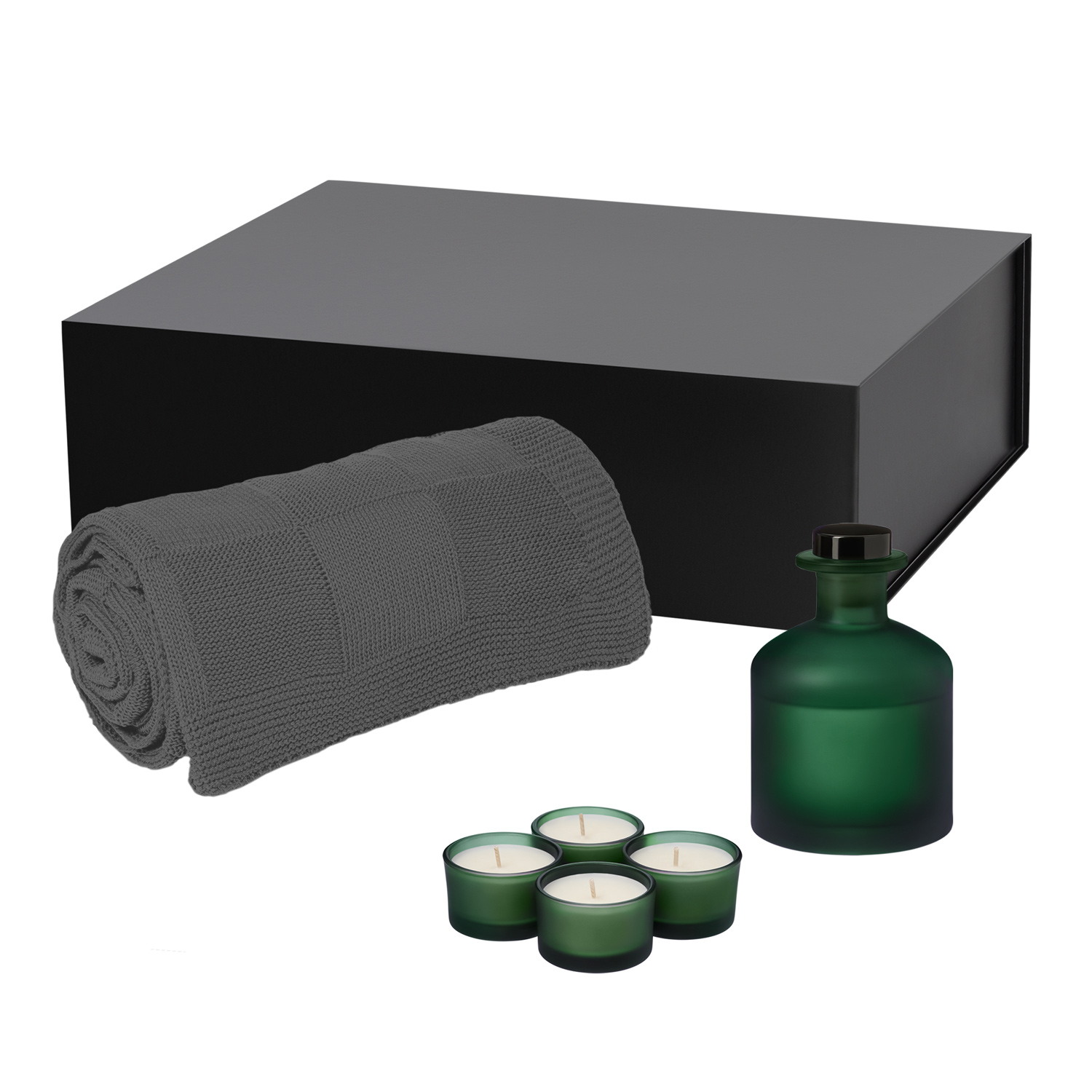 Подарочный набор Сенто (Sento), Селла (Cella), зеленый (свеча, диффузор, плед)-0