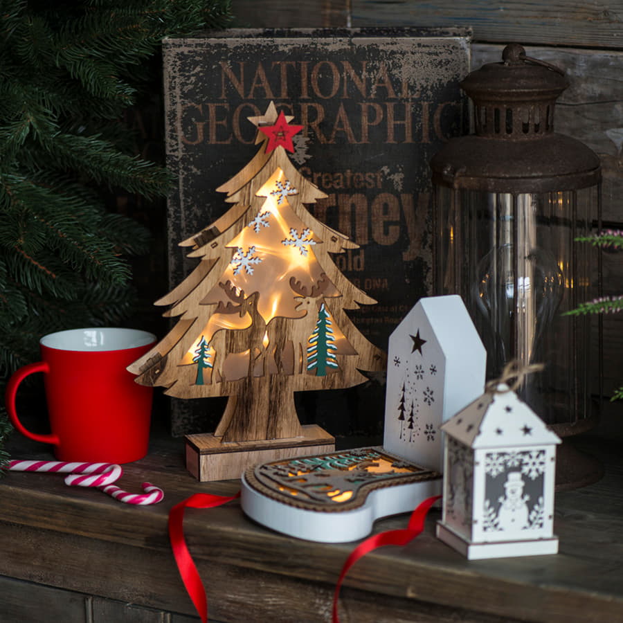 Украшение с подсветкой ВАЛЕНОК, бежевый-1