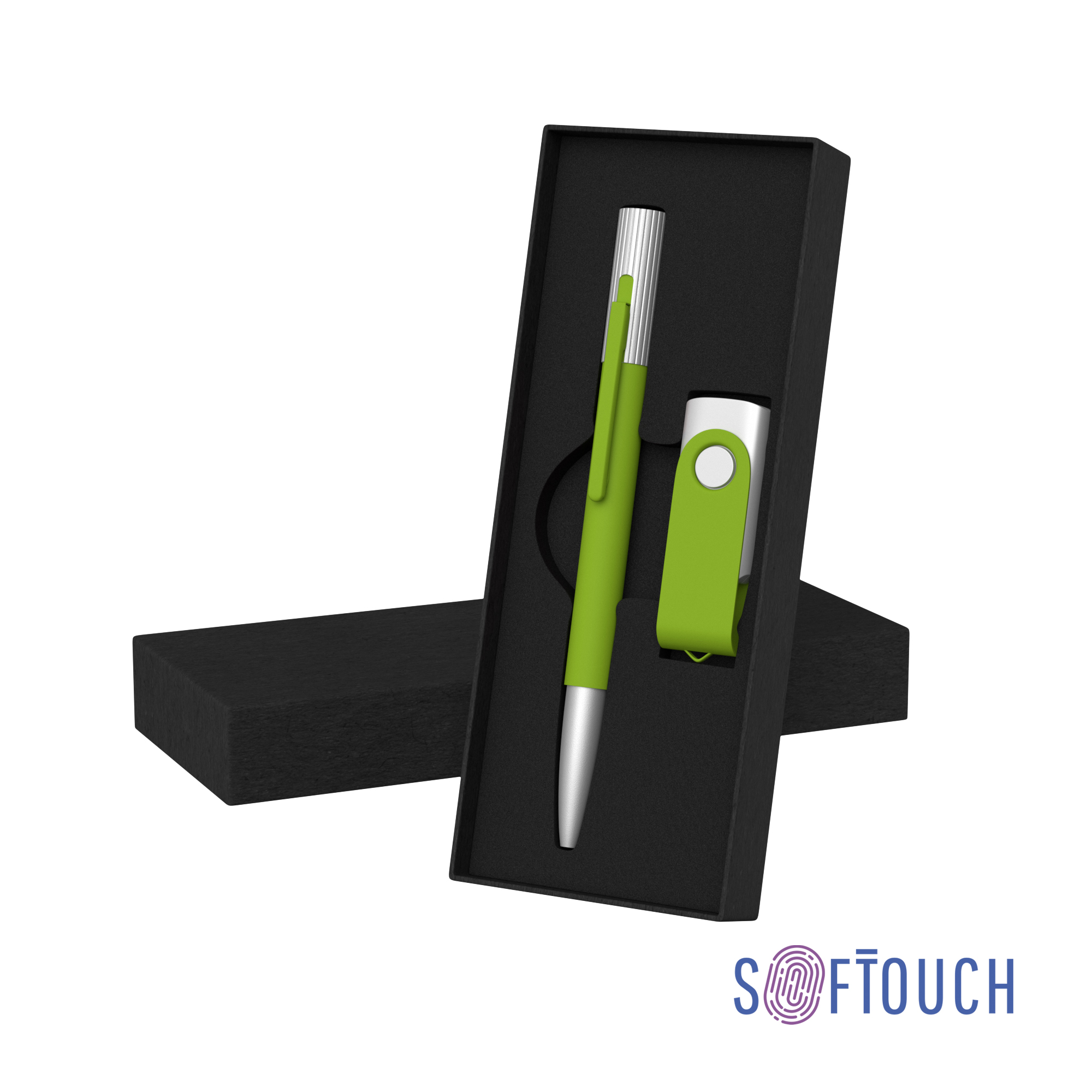 Набор ручка "Clas" + флеш-карта "Vostok" 16 Гб в футляре, оранжевый, покрытие soft touch-0