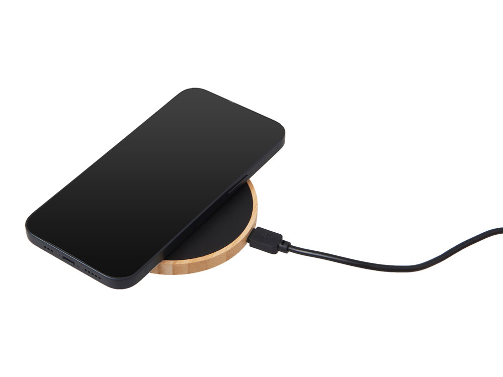 Беспроводное зарядное устройство с подсветкой лого Reedia S3, 15 Вт, бамбук, черный-1