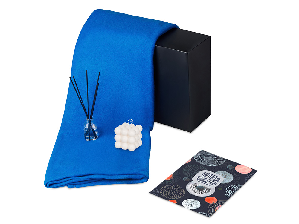 Подарочный набор с пледом, свечой и диффузором, синий-1