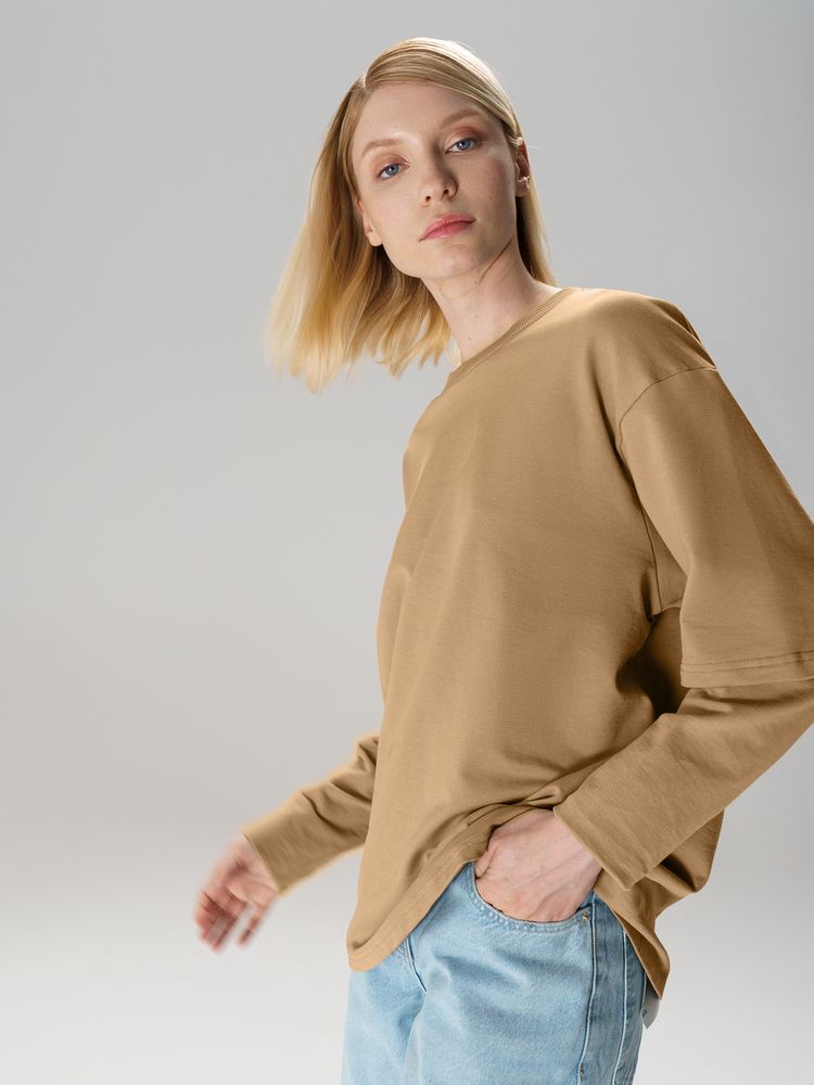 Футболка оверсайз с двойным рукавом Kosmos, бежевая-6