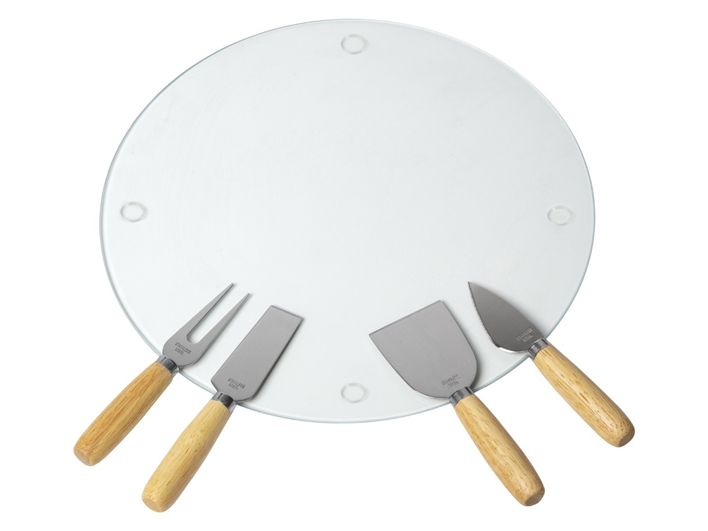 Набор для сыра с круглой стеклянной доской 5в1-1