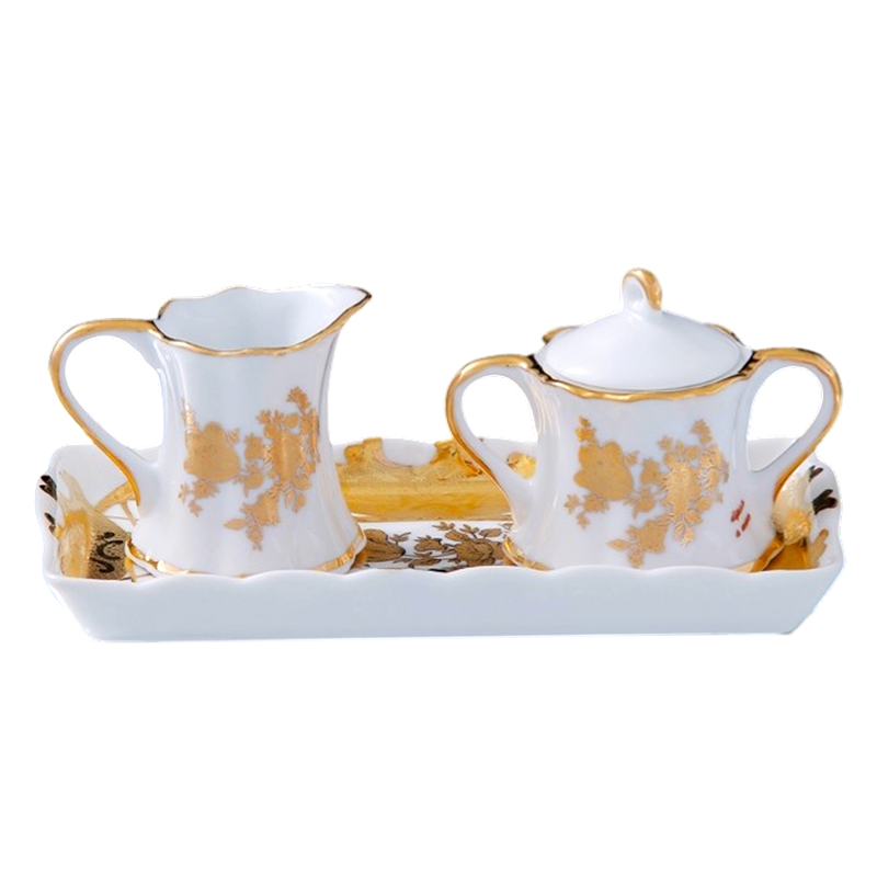 Набор &amp;quot;Мелисса&amp;quot; (молочник и сахарница на блюдце), Бело-золотой-0