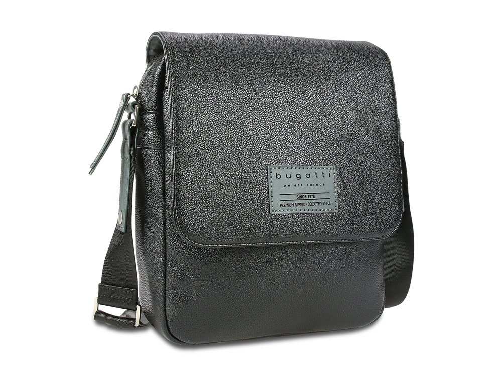 Сумка наплечная BUGATTI Moto D, чёрная, полиуретан, 25х8х30 см, 4 л-0