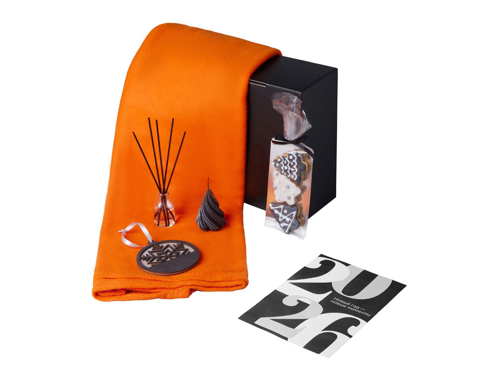 Подарочный набор с пледом, свечой и диффузором, оранжевый-1