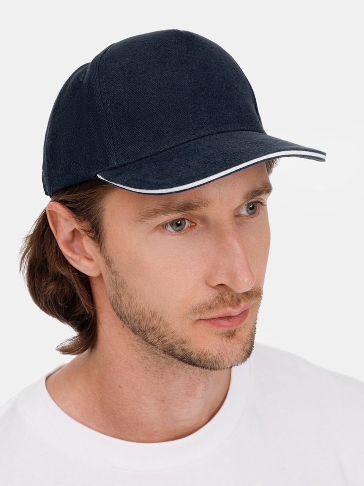 Бейсболка Long Beach, темно-синяя с белым-5