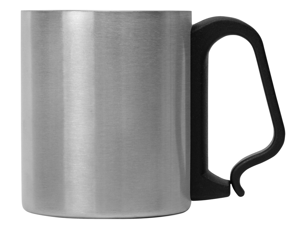 Стальная кружка Climber с пластиковой ручкой, серебристый/черный-2