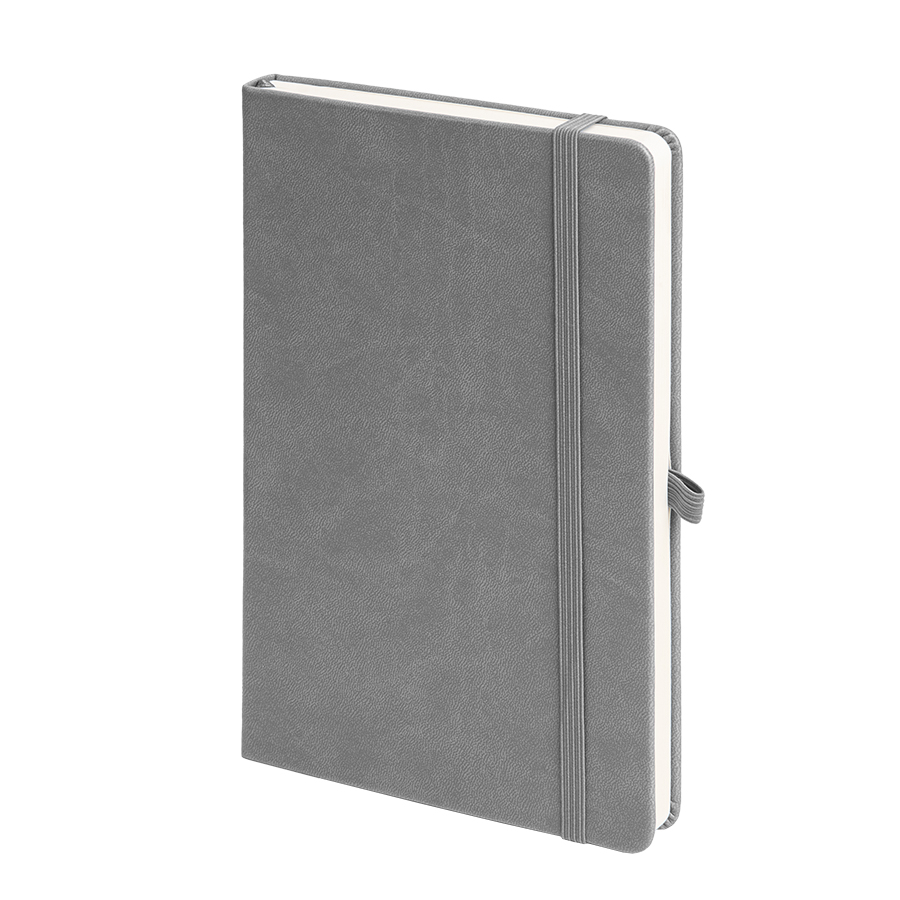 Бизнес-блокнот "Justy", 130*210 мм, серый, твердая обложка,  резинка 7 мм, блок-линейка, серый-0