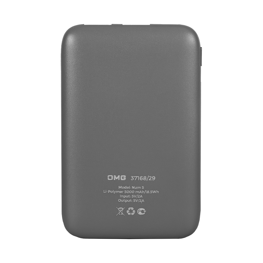 Универсальный аккумулятор Num 5 (5000 мАч), серый, 10,2х6.3х1,2 см, серый-2