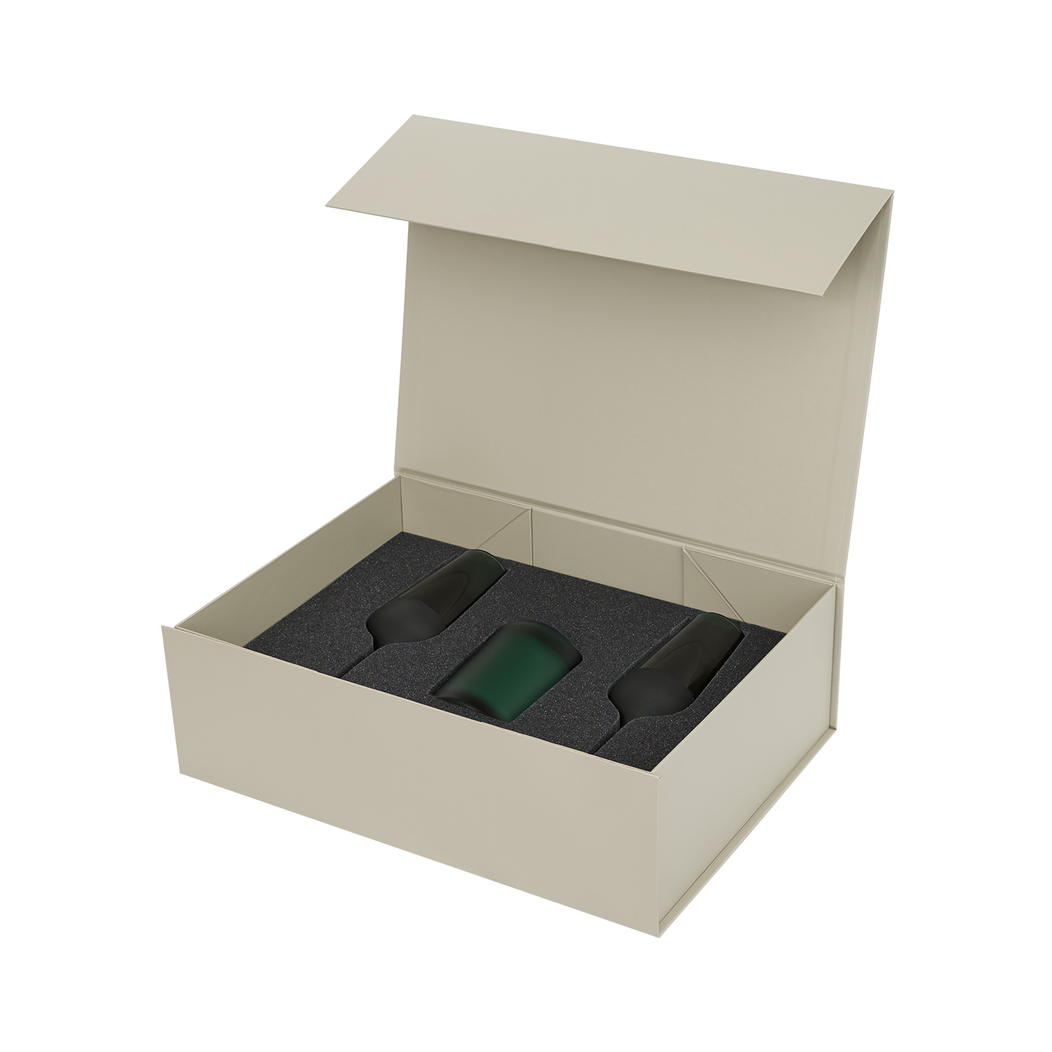 Подарочный набор свеча Энигма (Enigma) + 2 бокала для шампанского Эмеральд (Emerald) в серой коробке-2