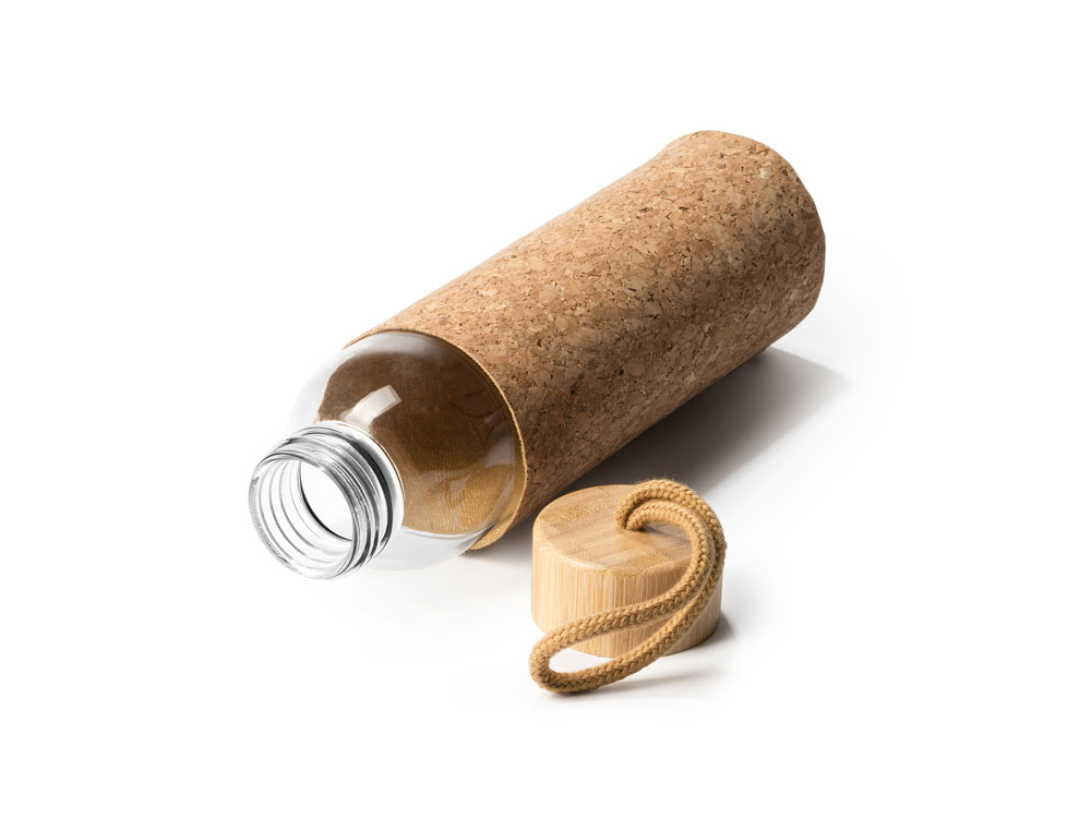 Бутылка стеклянная LAWAS в чехле из натуральной пробки, 500 мл, прозрачный/бежевый-1