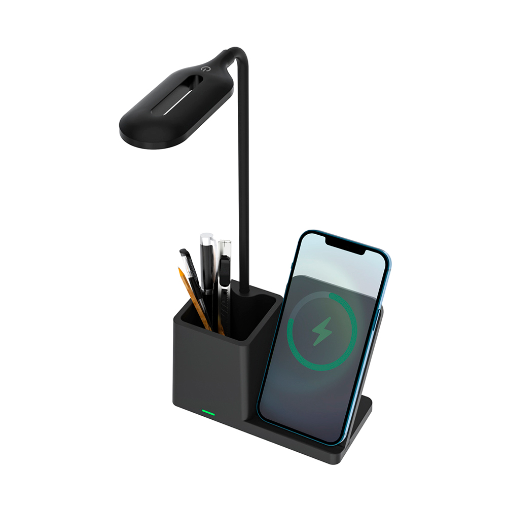 Настольная лампа с беспроводной зарядкой Stark, Черный-0