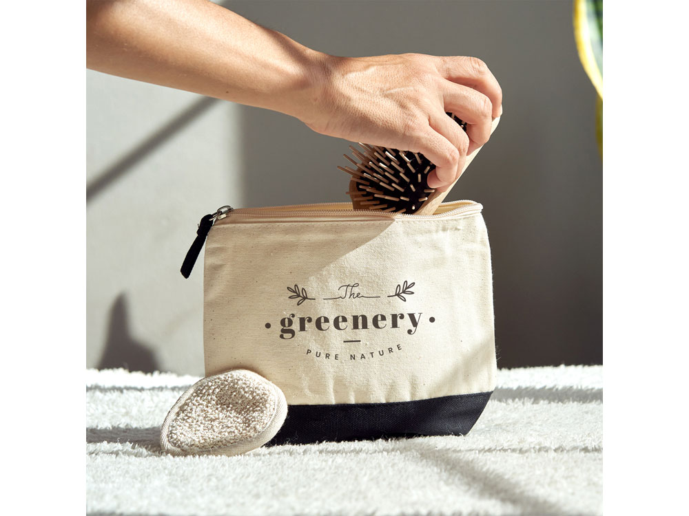 Косметичка DOEL из хлопка плотностью 280 г/м2, бежевый/черный-2