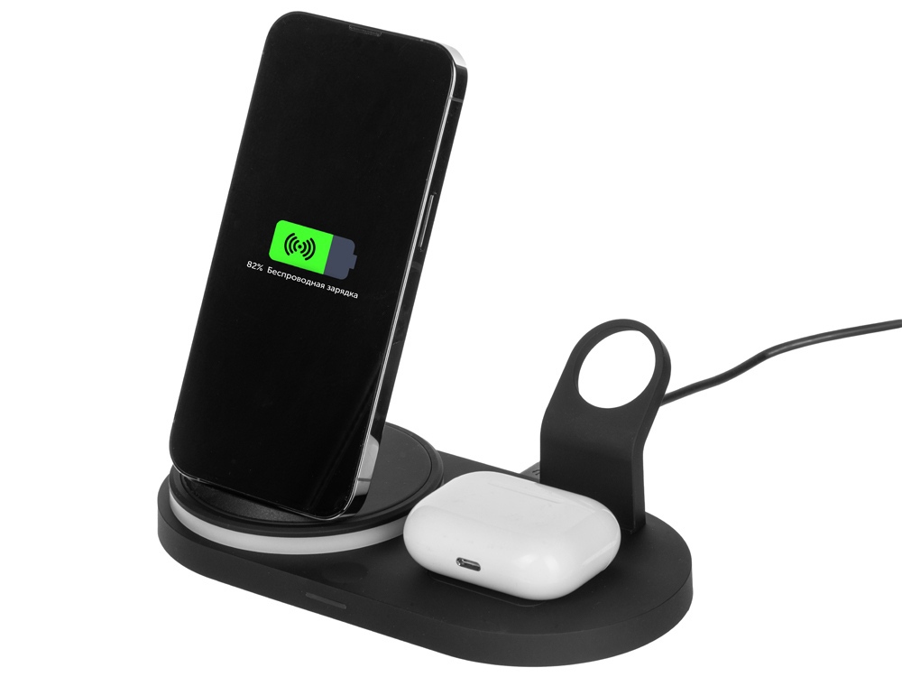 Складная зарядная станция с беспроводной зарядкой Flashport, 15 Вт, черный-4