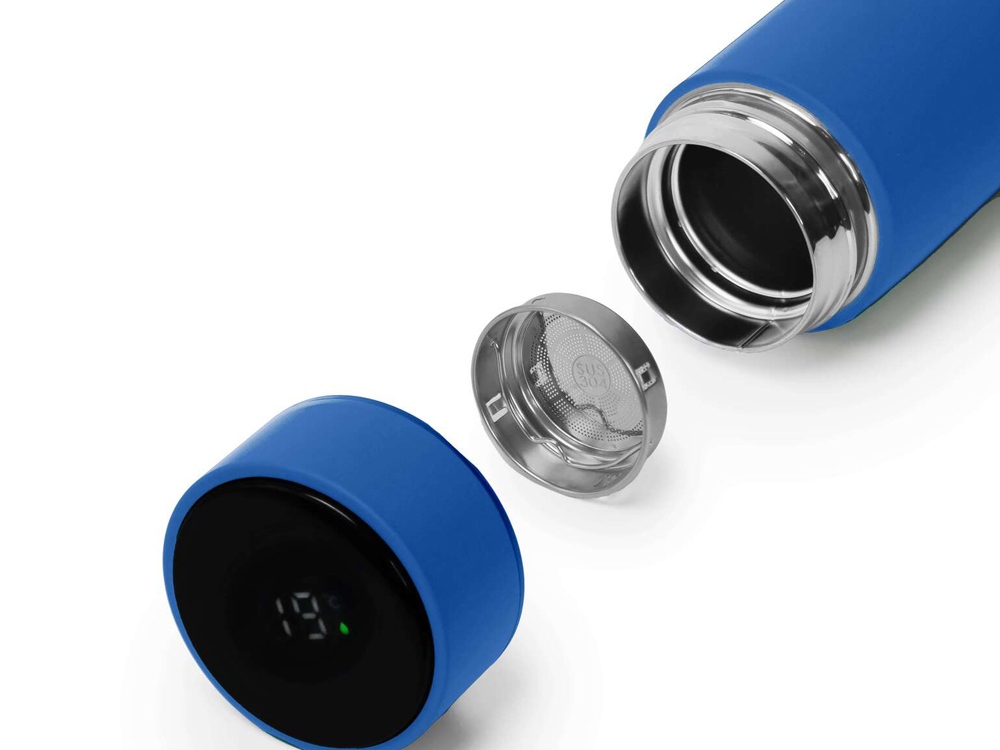 Термос FAMILY MARK LED, soft touch (Синий)-1