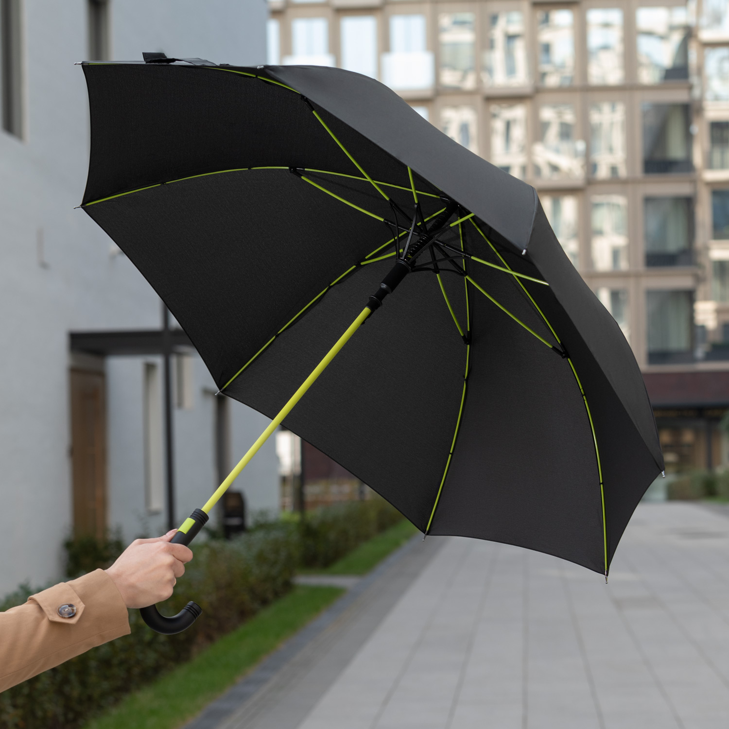 Зонт-трость Quantum, черный/салатовый-12