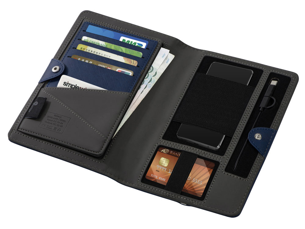 Органайзер с функцией беспроводной зарядки Manner, 5000 mah, темно-синий-5