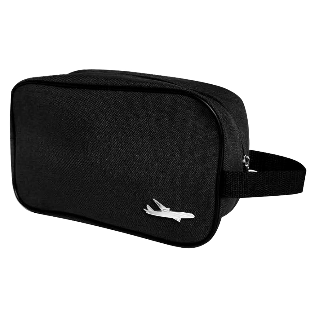 Несессер Колумб с шильдом - самолёт, чёрный/шильд самолёт (серебро)-0