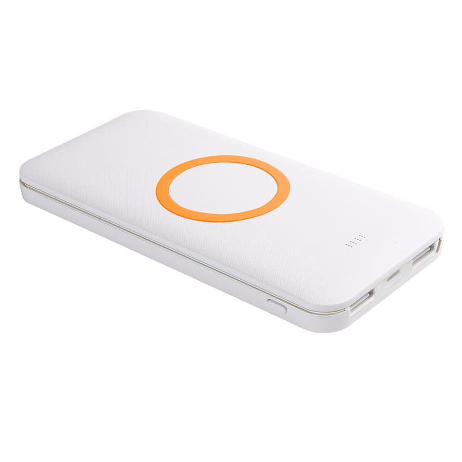 Универсальный аккумулятор с функцией беспроводной зарядки SATURN,белый с оранжевым,15х7,3х1,, белый, оранжевый-1