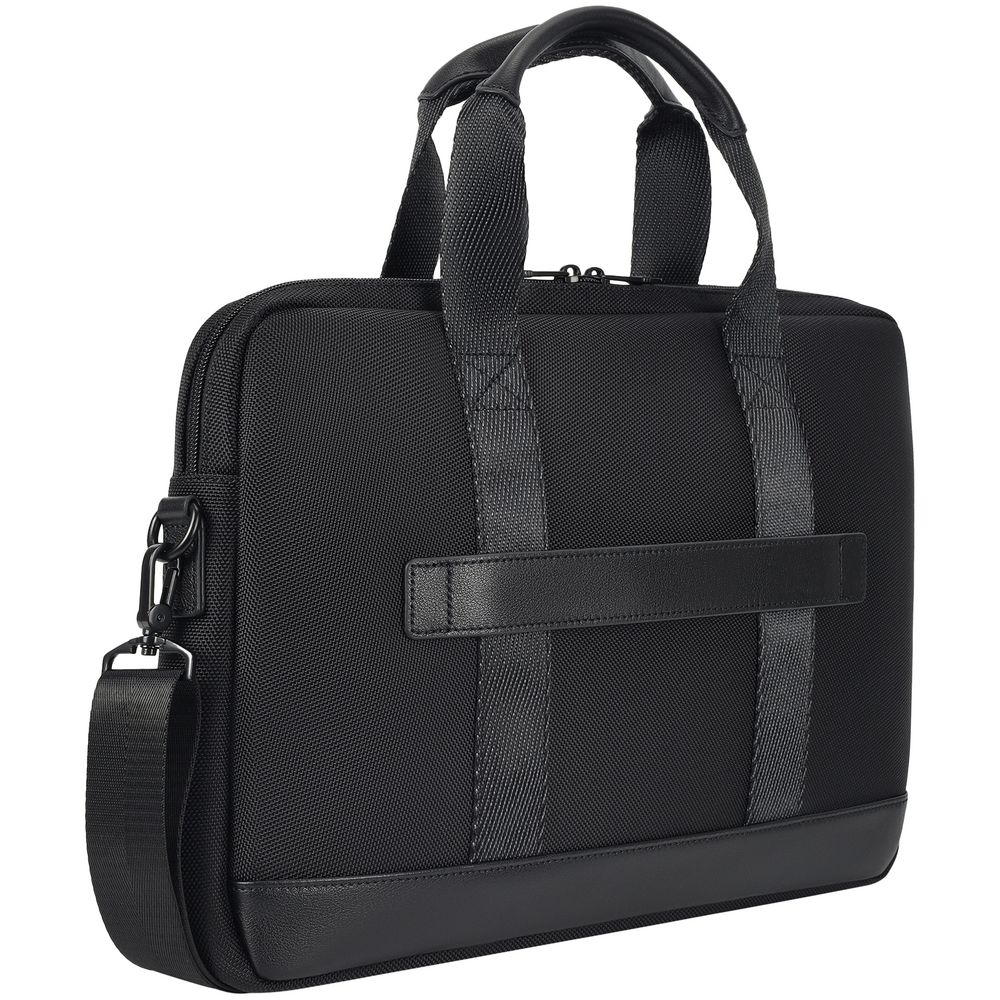 Сумка для ноутбука Santiago с кожаной отделкой, черная-2