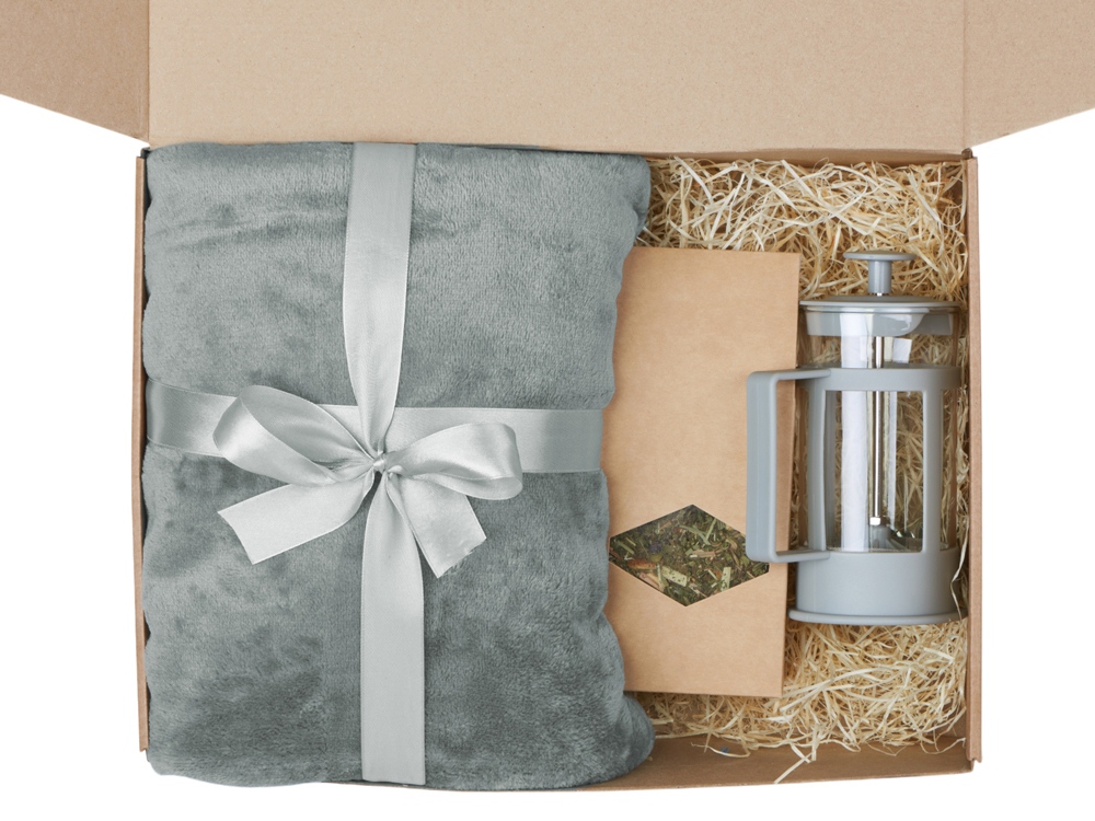 Подарочный набор Tea time с пледом, серый-2