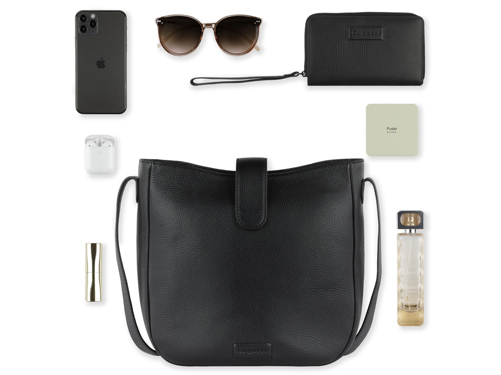 Сумка женская BUGATTI Elsa, чёрная, воловья кожа/полиэстер, 29х8х27 см-10