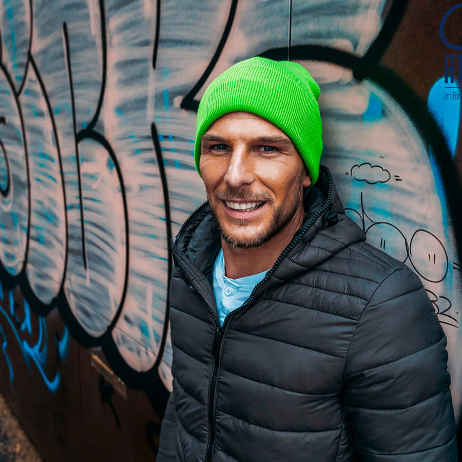 Шапка вязаная  двойная Wind с отворотом, коралловый-7