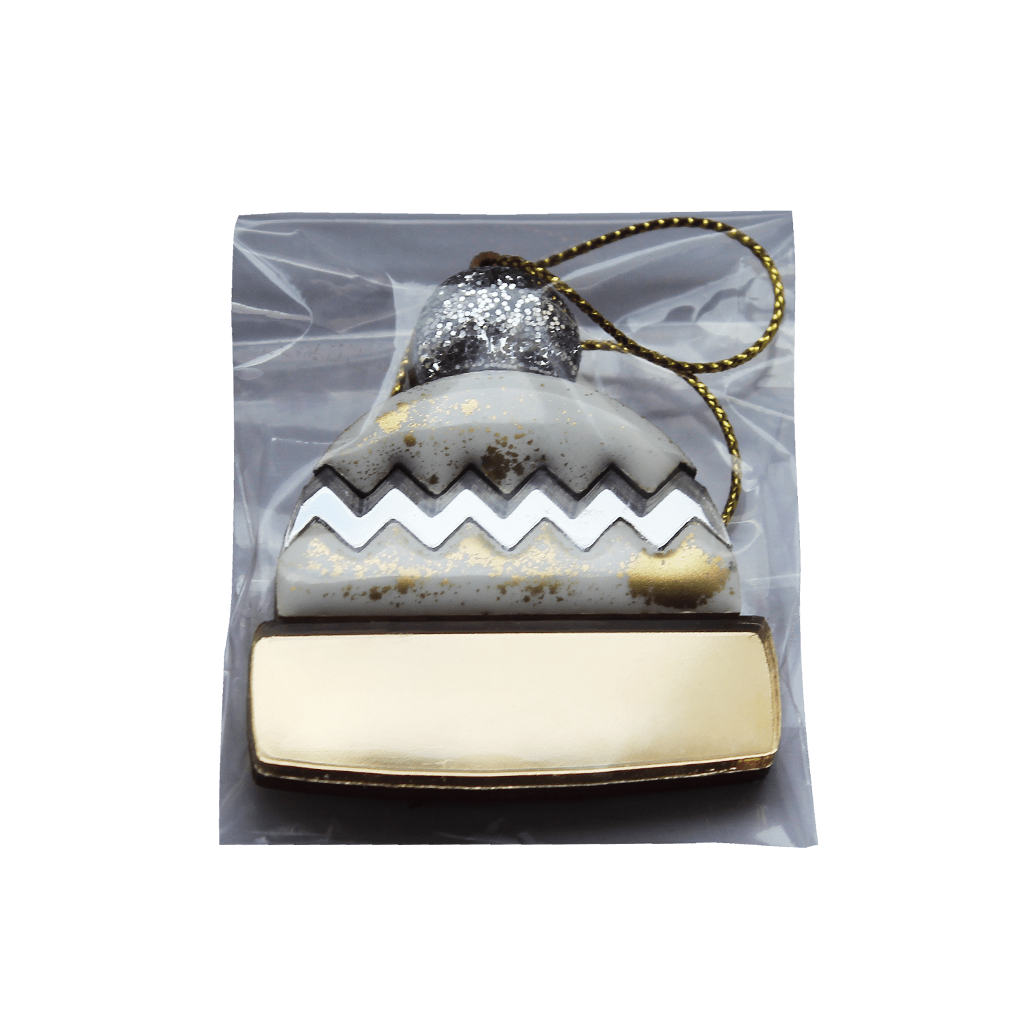 Ёлочная игрушка Шапочка (белый с золотым )-7