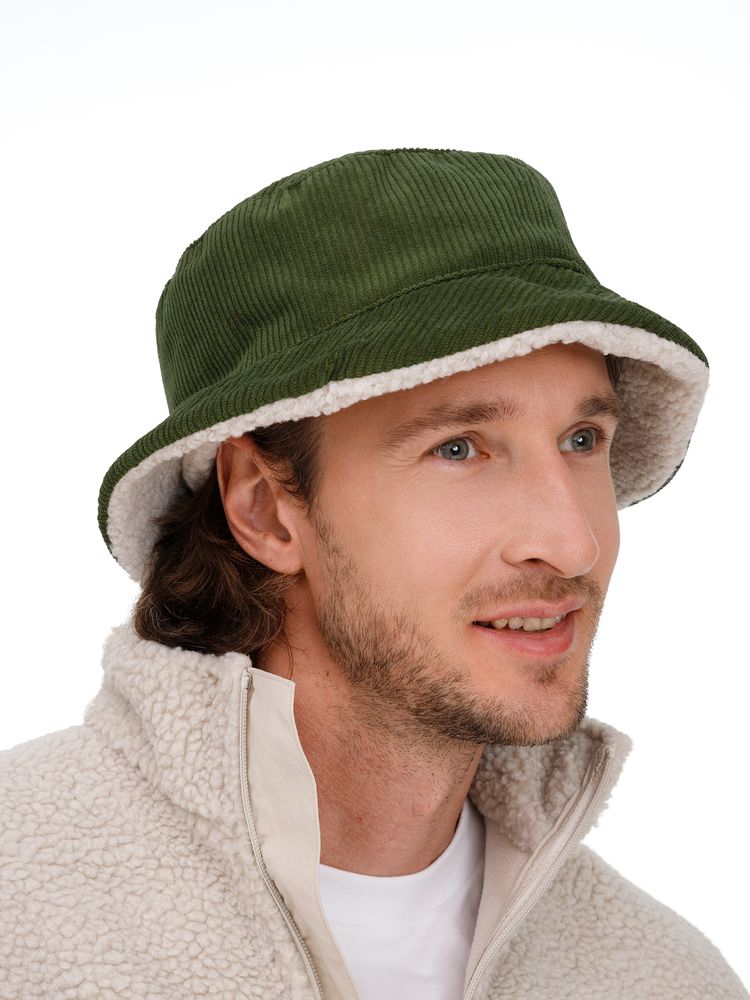 Панама Bucket двусторонняя утепленная, хаки с бежевым-5