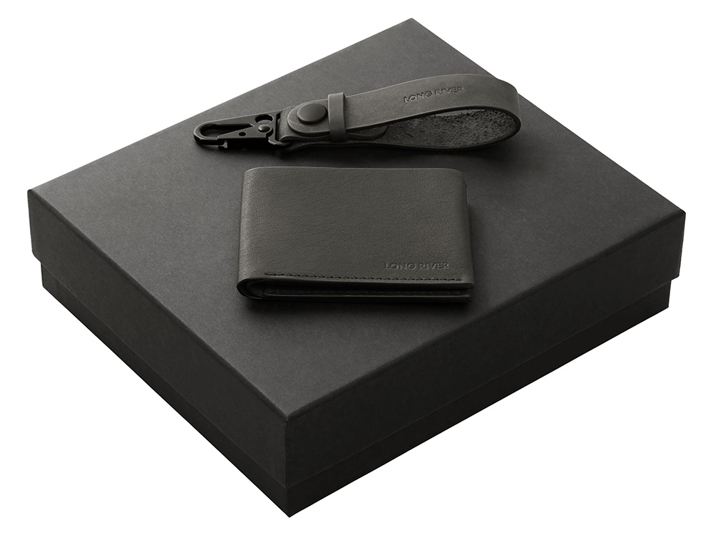 Подарочный набор Long River: кошелек, ремешок для ключей, черная коробка-0