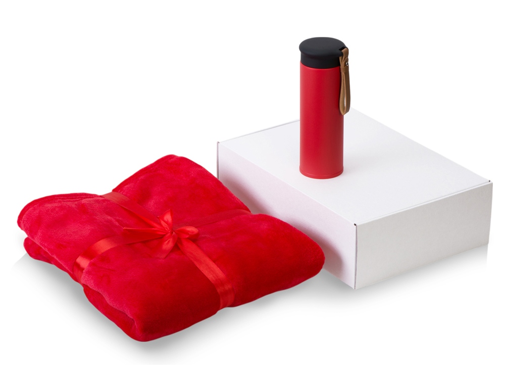 Подарочный набор с пледом, термосом Cozy hygge 2.0, красный-0