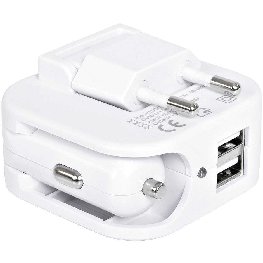 Адаптер с двумя USB-портами для зарядки от сети и от прикуривателя "Socket", белый-0