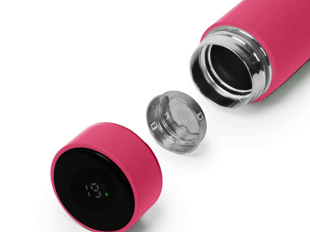 Термос FAMILY MARK LED, soft touch (Розовый)-1