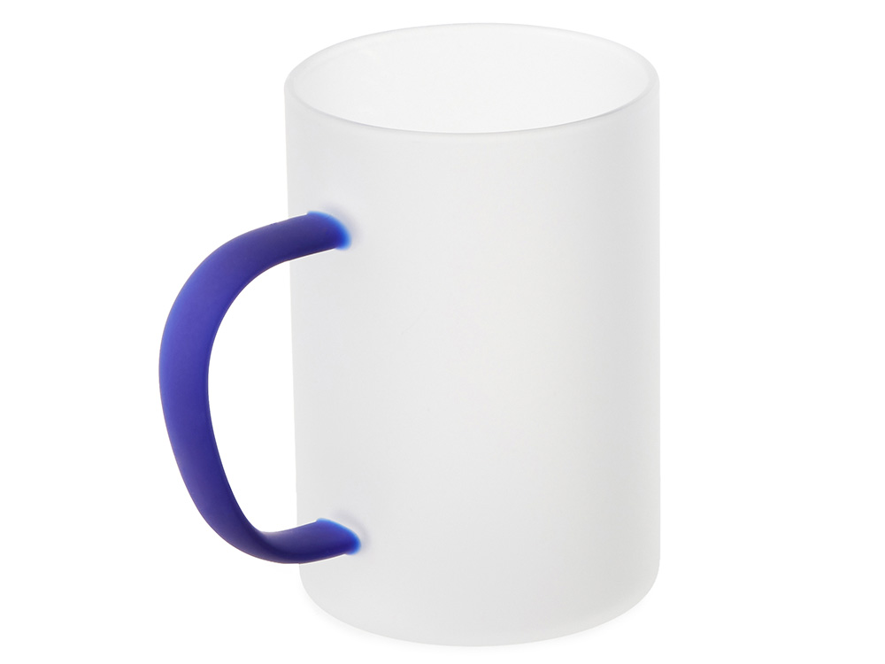 Стеклянная матовая кружка Акцент с цветной ручкой для сублимации, синий-1