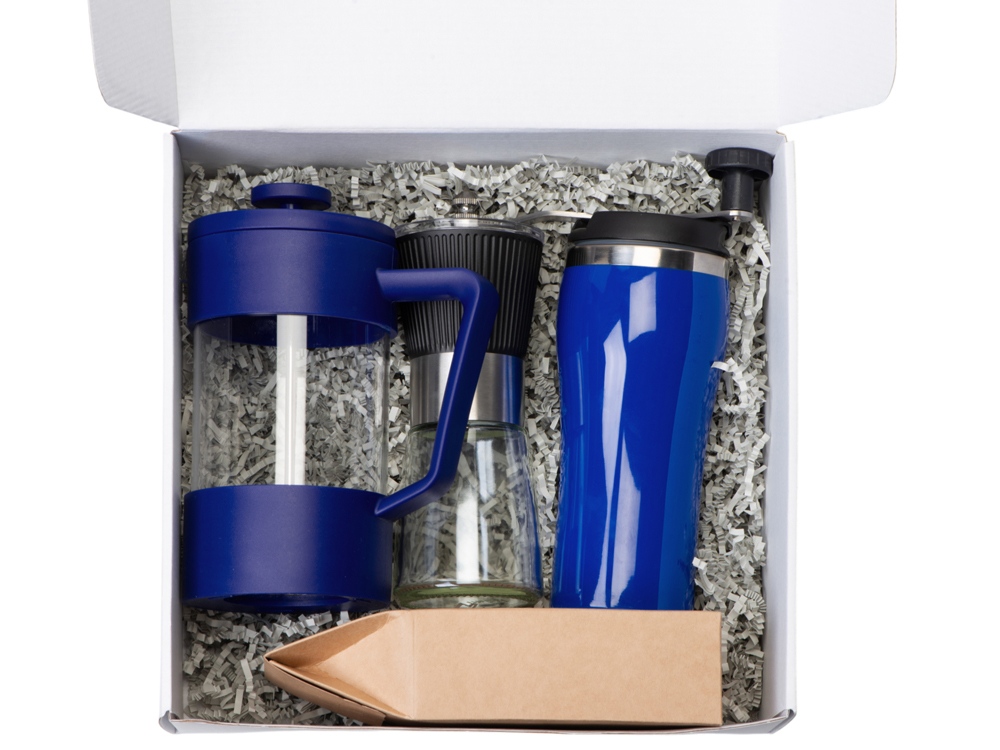 Подарочный набор с кофе, кружкой и френч-прессом Бодрое утро 2.0, синий-2