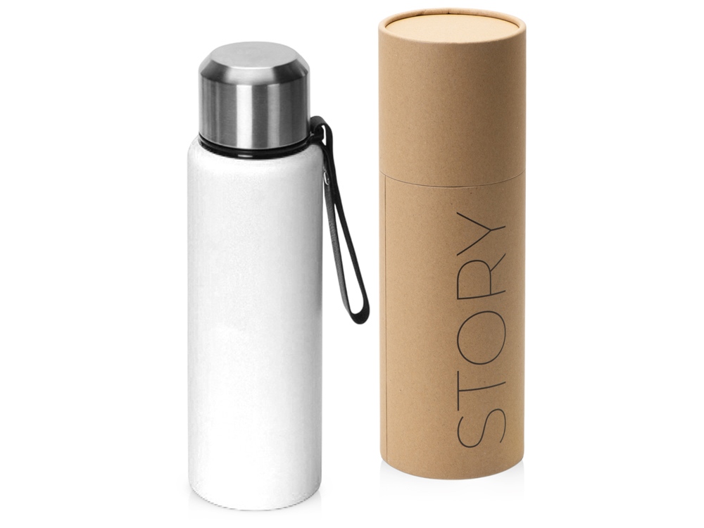 Вакуумный термос Story c покрытием powder, тубус, белый-0