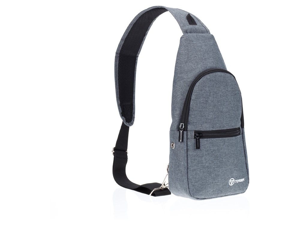 Рюкзак TORBER с одним плечевым ремнем, серый, полиэстер 300D, 33 х 17 х 6 см-1