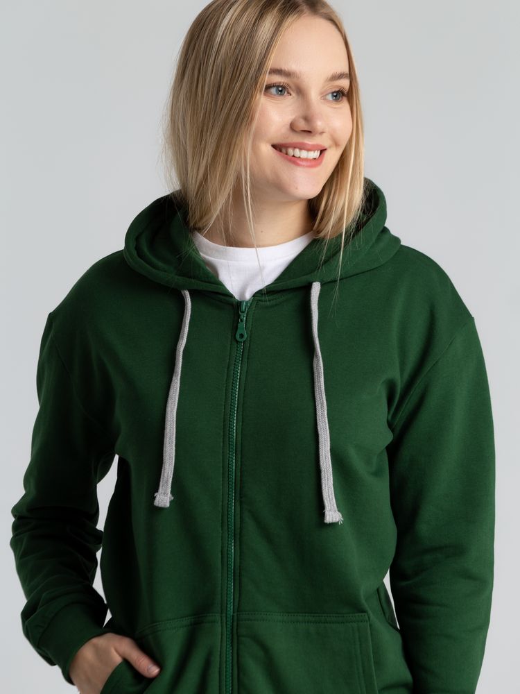Толстовка с капюшоном на молнии Unit Siverga Heavy, темно-зеленая-6